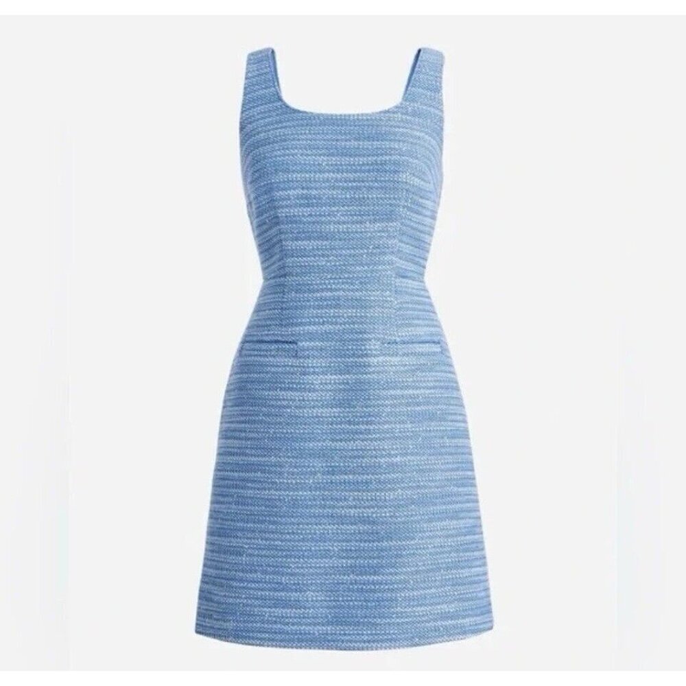 J. Crew Light Blue Sequin Louisa Tweed Sheath Dress Size 18 Sleeveless Lined